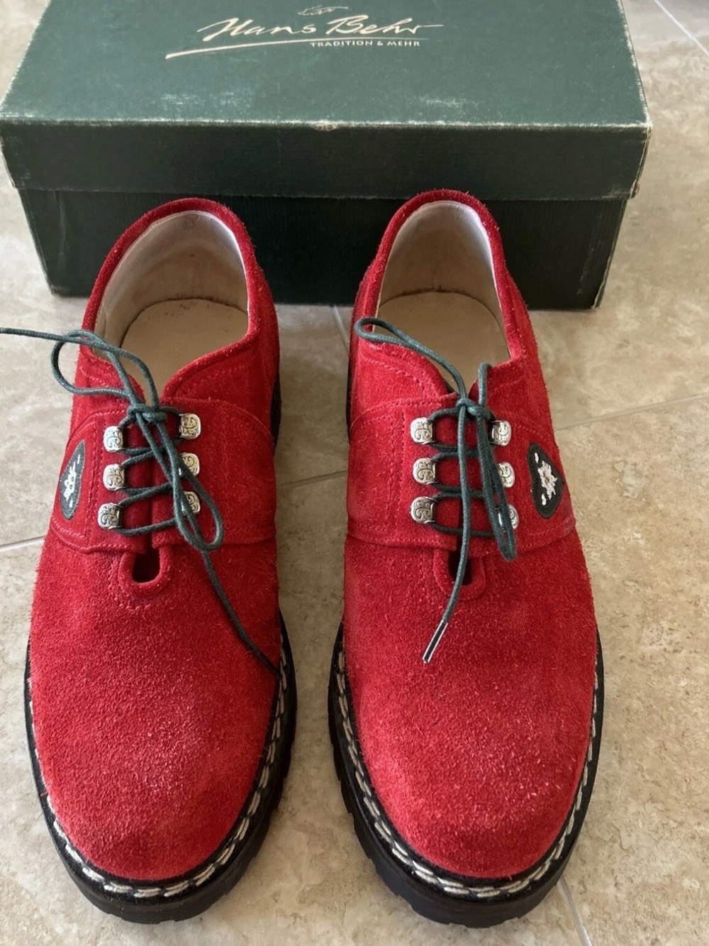 Hans Behr Kitzbuhel Red Suede Oxford Shoe- Size 11-New In Box